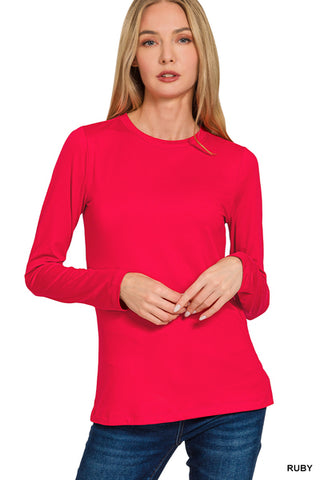 Long Sleeve Round Neck Tee-Tops-Zenana-Stuffology - Where Vintage Meets Modern, A Boutique for Real Women in Crosbyton, TX