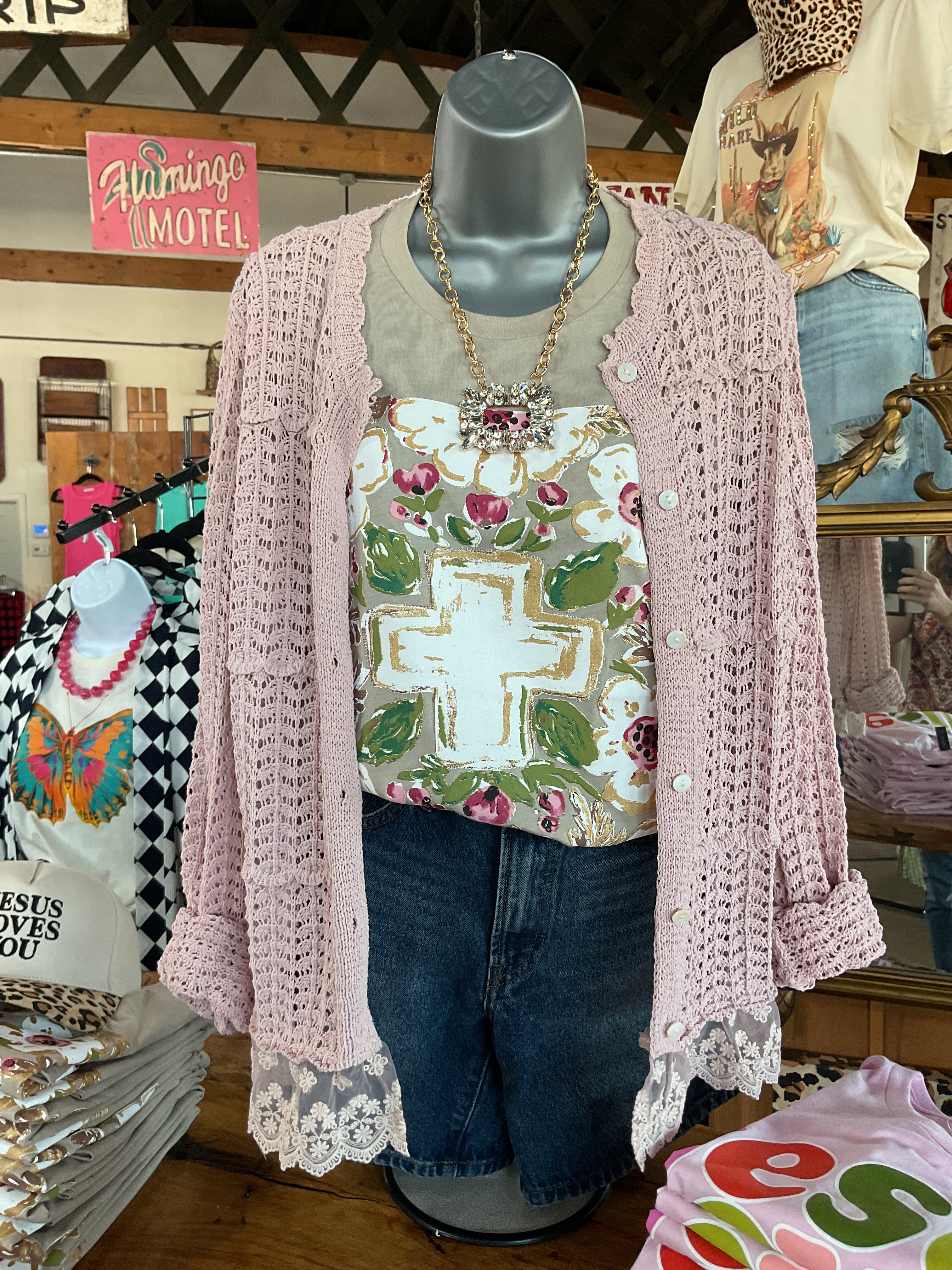 Gold Floral Cross Tee-Texas True-Stuffology - Where Vintage Meets Modern, A Boutique for Real Women in Crosbyton, TX