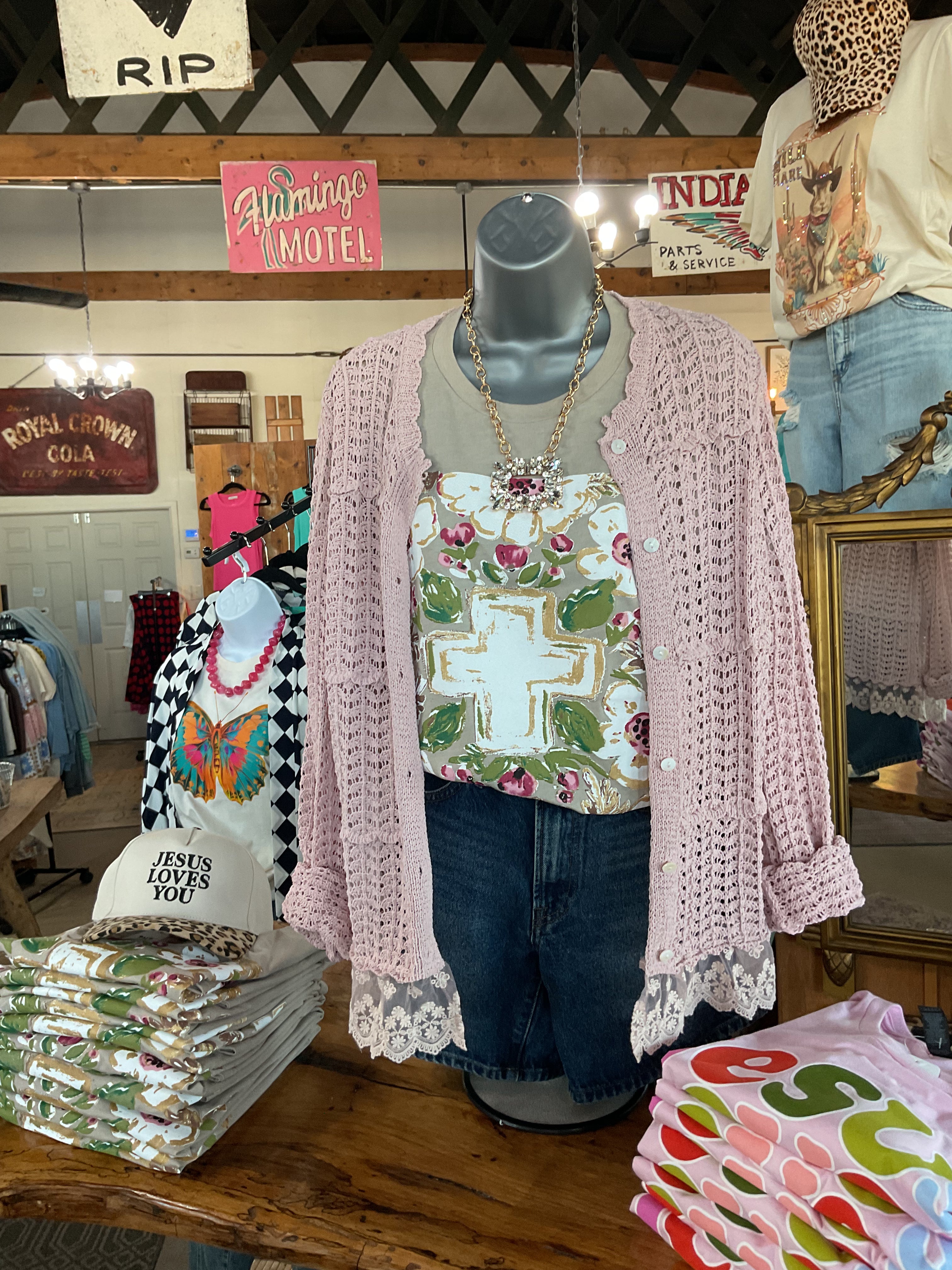 Gold Floral Cross Tee-Texas True-Stuffology - Where Vintage Meets Modern, A Boutique for Real Women in Crosbyton, TX