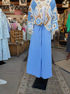 Blue Gingham Wide-Leg Drawstring Pants-Pants-Easel-Stuffology - Where Vintage Meets Modern, A Boutique for Real Women in Crosbyton, TX