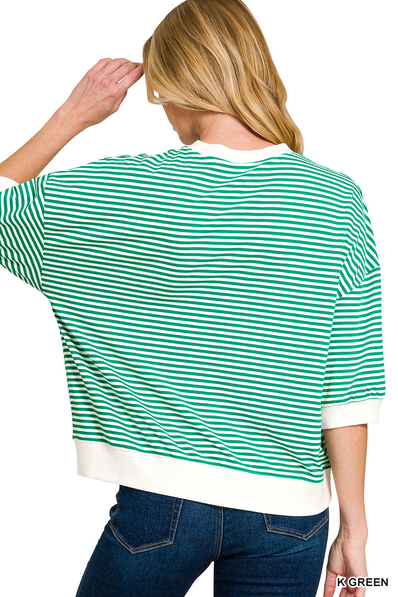 STRIPED CONTRAST TRIM BANDED BOTTOM TOP-Zenana-Stuffology - Where Vintage Meets Modern, A Boutique for Real Women in Crosbyton, TX