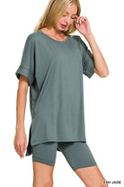 Brushed Microfiber R Neck Top with Bike Shorts Set-Matching Sets-Zenana-Stuffology - Where Vintage Meets Modern, A Boutique for Real Women in Crosbyton, TX