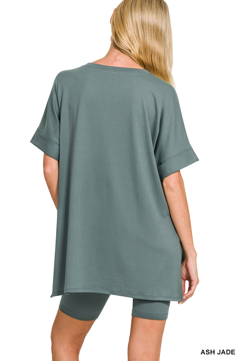 Brushed Microfiber R Neck Top with Bike Shorts Set-Matching Sets-Zenana-Stuffology - Where Vintage Meets Modern, A Boutique for Real Women in Crosbyton, TX