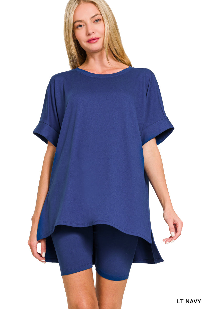 Brushed Microfiber R Neck Top with Bike Shorts Set-Matching Sets-Zenana-Stuffology - Where Vintage Meets Modern, A Boutique for Real Women in Crosbyton, TX