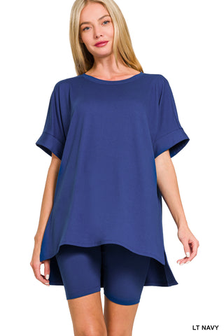 Brushed Microfiber R Neck Top with Bike Shorts Set-Matching Sets-Zenana-Stuffology - Where Vintage Meets Modern, A Boutique for Real Women in Crosbyton, TX