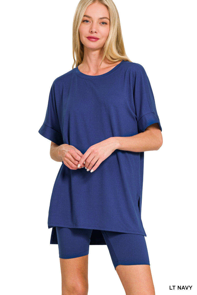 Brushed Microfiber R Neck Top with Bike Shorts Set-Matching Sets-Zenana-Stuffology - Where Vintage Meets Modern, A Boutique for Real Women in Crosbyton, TX