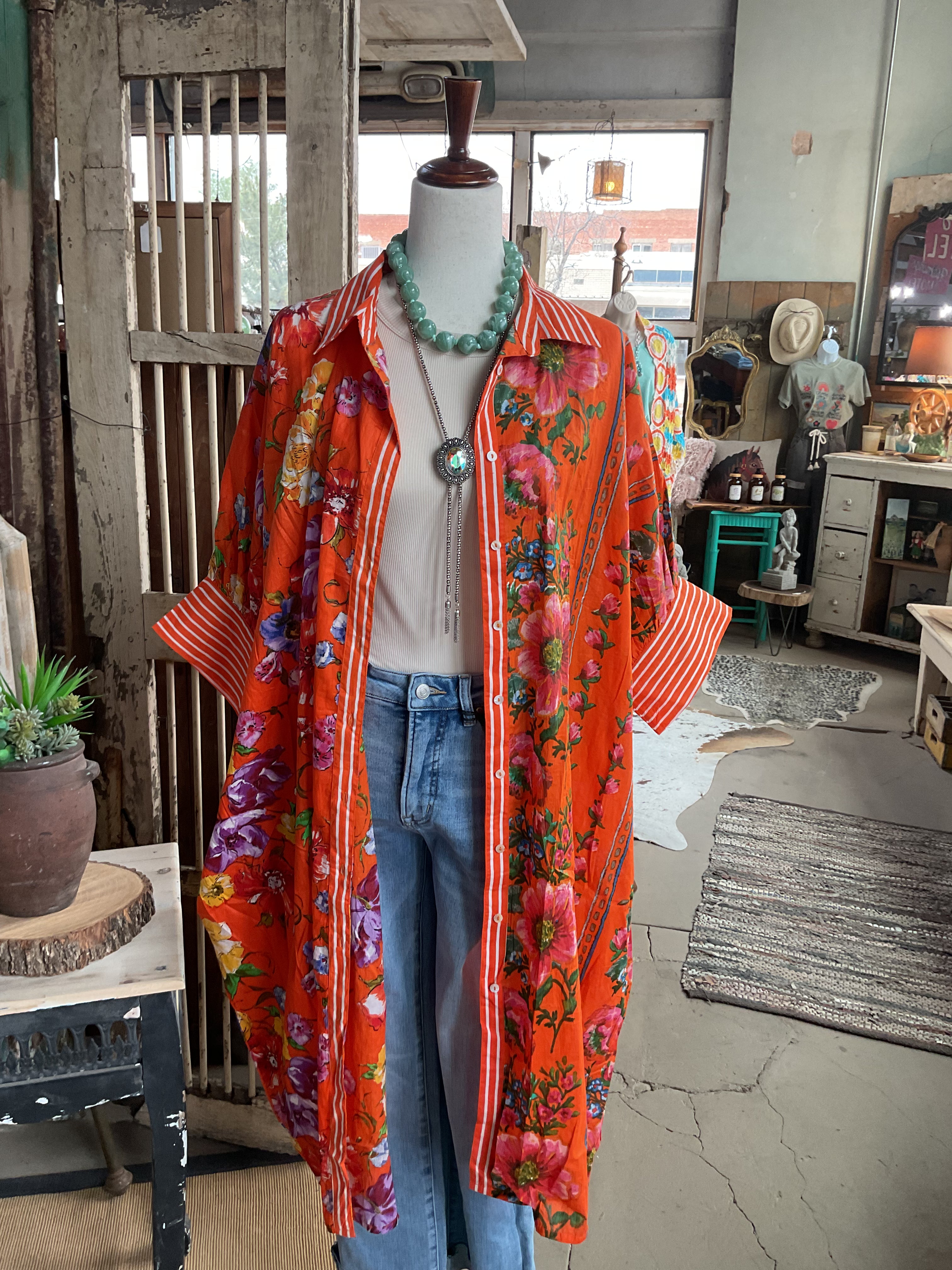Short Sleeve Floral Maxi Button Down Dress-Dresses-Pol Clothing-Stuffology - Where Vintage Meets Modern, A Boutique for Real Women in Crosbyton, TX
