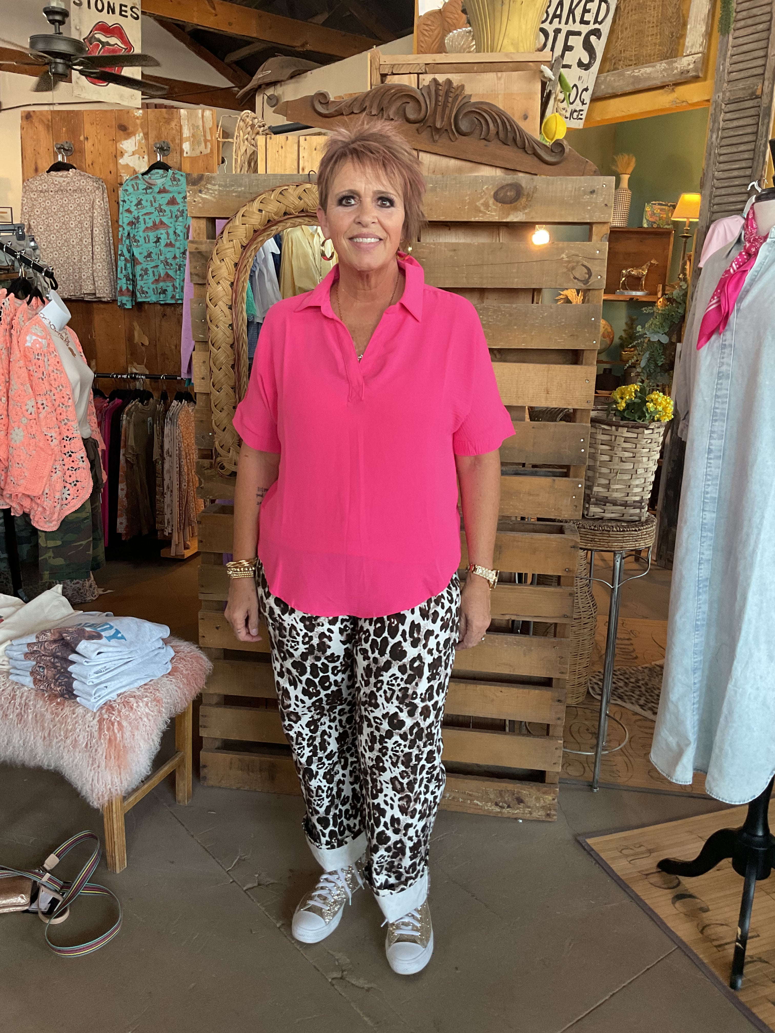 Collared V-Neck Short Sleeve Top-Blouse-Zenana-Stuffology - Where Vintage Meets Modern, A Boutique for Real Women in Crosbyton, TX