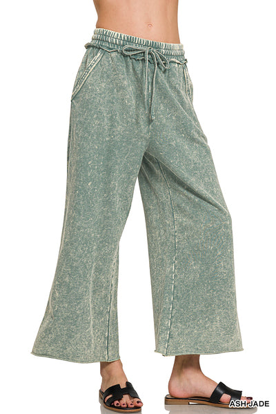 Ash Jade Acid Wash French Terry Flare Pants-Pants-Zenana-Stuffology - Where Vintage Meets Modern, A Boutique for Real Women in Crosbyton, TX