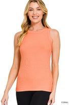 Ribbed Round Neck Colored Tank Top-Tank Tops-Zenana-Stuffology - Where Vintage Meets Modern, A Boutique for Real Women in Crosbyton, TX
