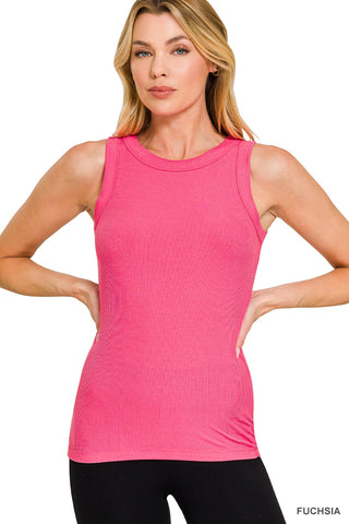 Ribbed Round Neck Colored Tank Top-Tank Tops-Zenana-Stuffology - Where Vintage Meets Modern, A Boutique for Real Women in Crosbyton, TX