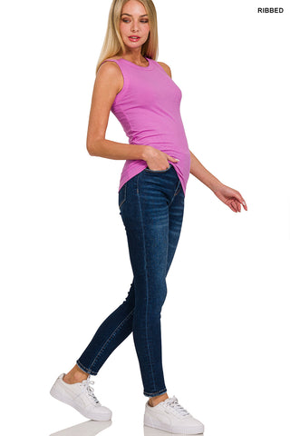 Ribbed Round Neck Colored Tank Top-Tank Tops-Zenana-Stuffology - Where Vintage Meets Modern, A Boutique for Real Women in Crosbyton, TX