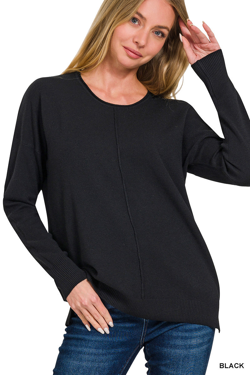Front Seam Round Neck Sweater-Zenana-Stuffology - Where Vintage Meets Modern, A Boutique for Real Women in Crosbyton, TX