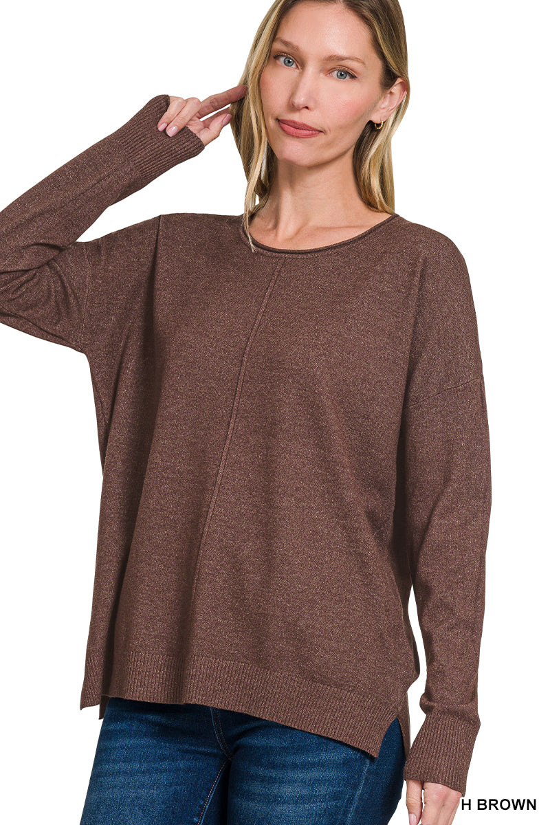 Front Seam Round Neck Sweater-Zenana-Stuffology - Where Vintage Meets Modern, A Boutique for Real Women in Crosbyton, TX