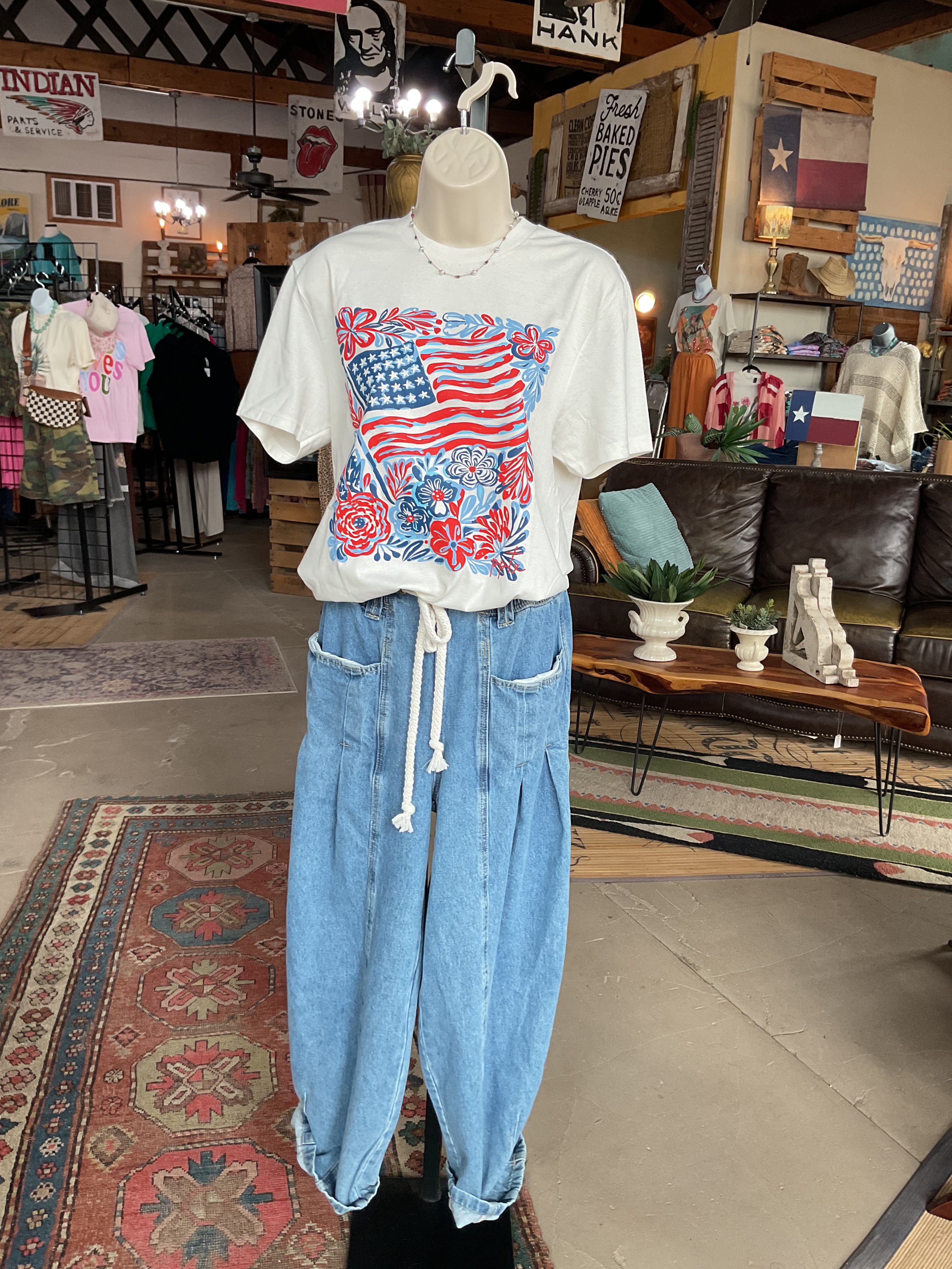 Flag & Flowers Tee-Graphic Tees-Prickly Pear TX-Stuffology - Where Vintage Meets Modern, A Boutique for Real Women in Crosbyton, TX