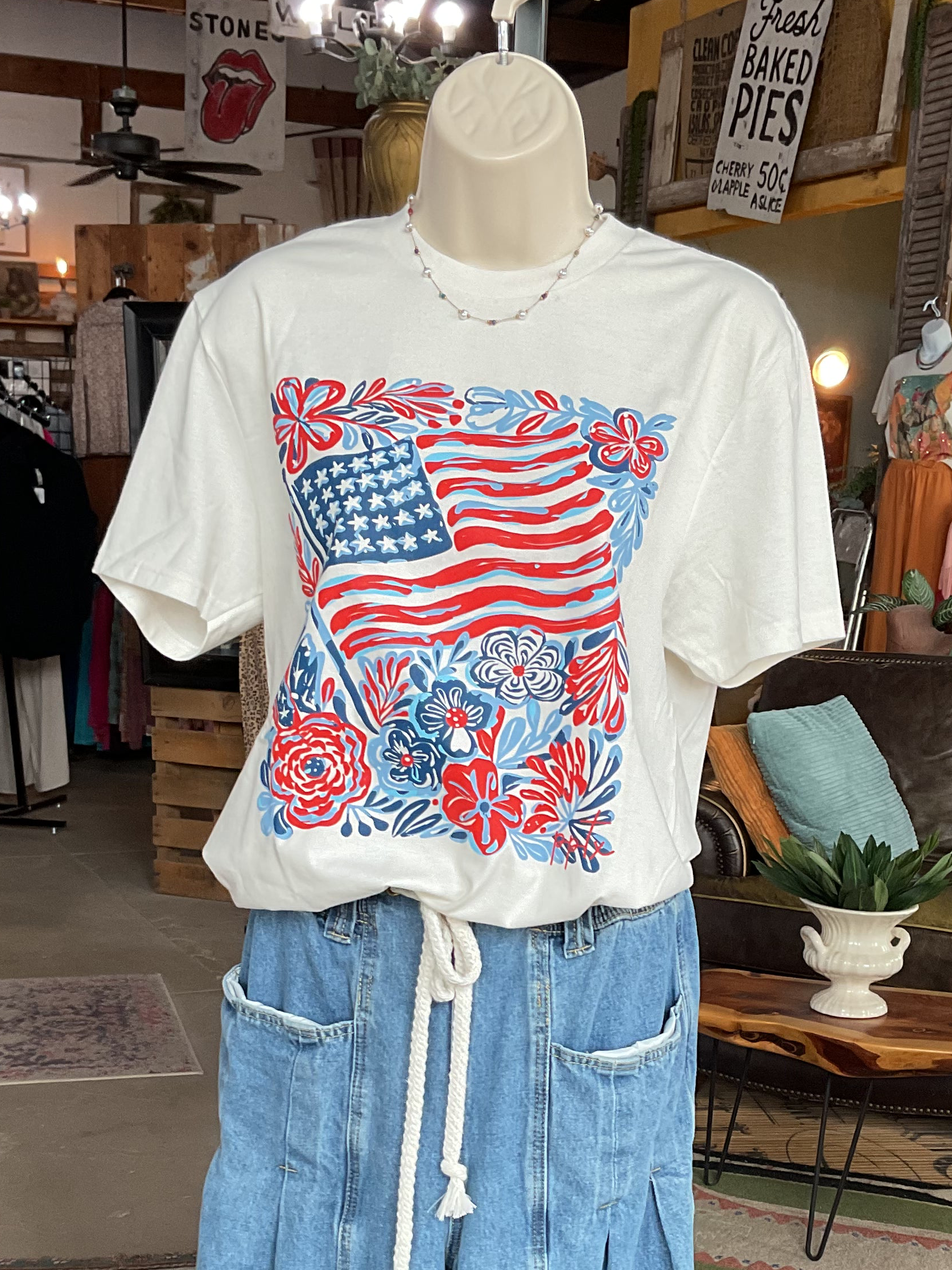 Flag & Flowers Tee-Graphic Tees-Prickly Pear TX-Stuffology - Where Vintage Meets Modern, A Boutique for Real Women in Crosbyton, TX