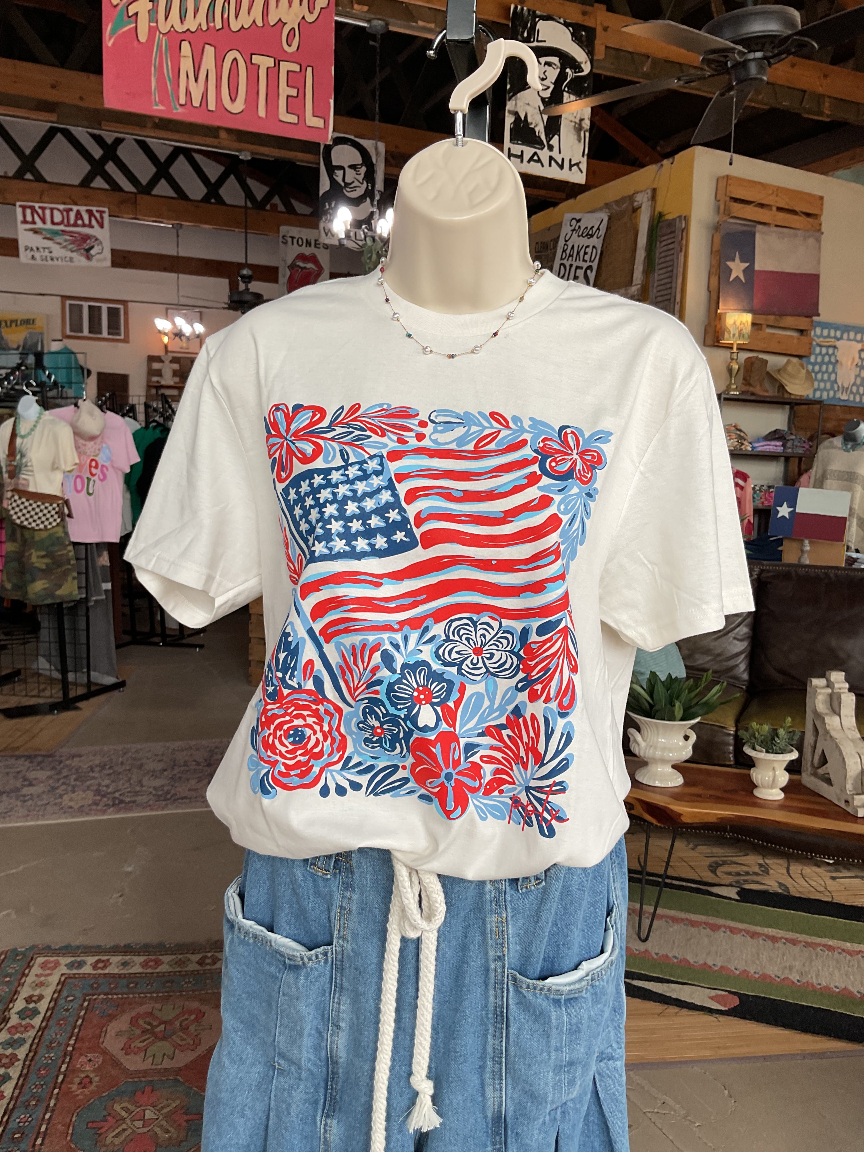 Flag & Flowers Tee-Graphic Tees-Prickly Pear TX-Stuffology - Where Vintage Meets Modern, A Boutique for Real Women in Crosbyton, TX