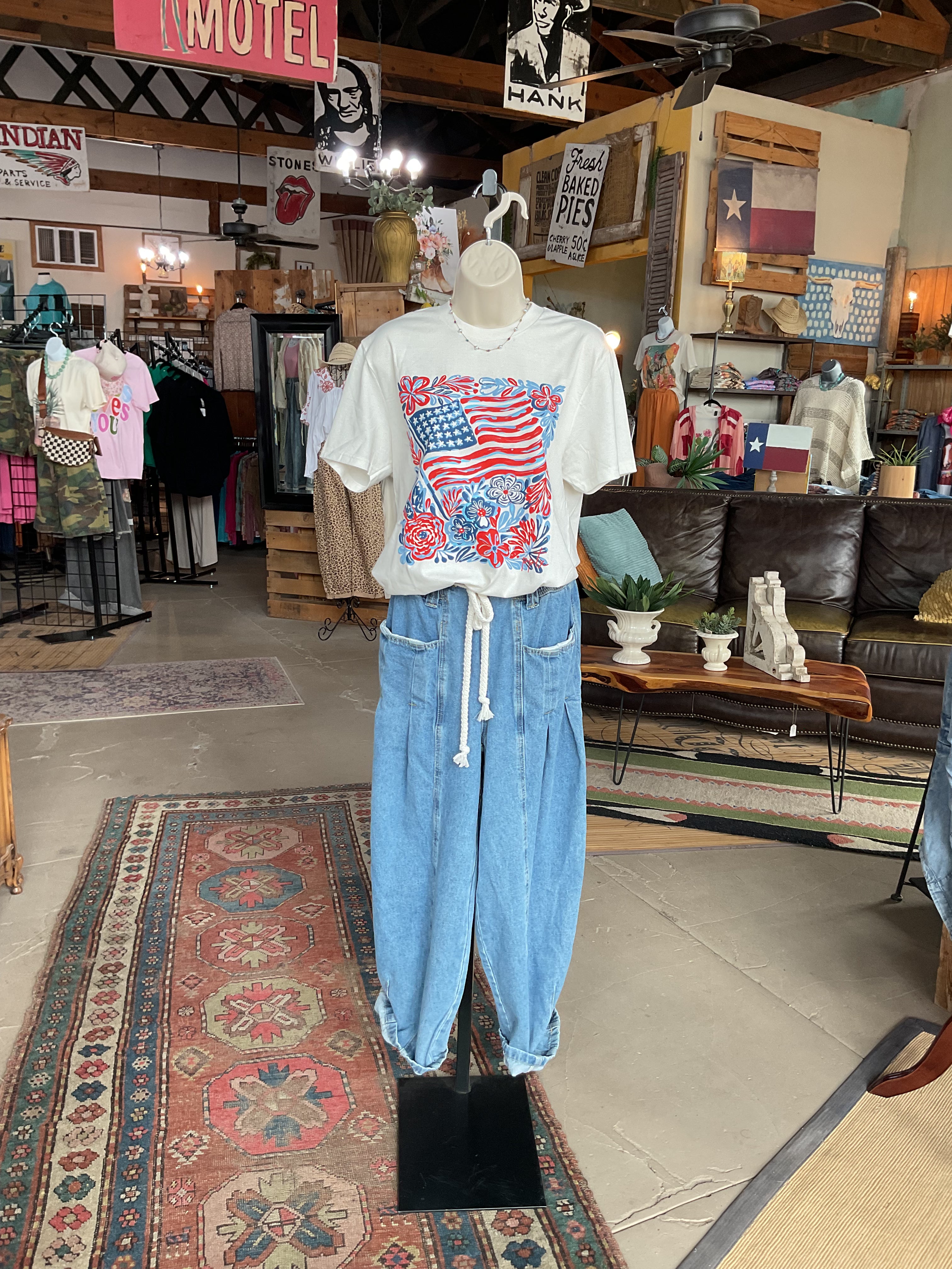 Flag & Flowers Tee-Graphic Tees-Prickly Pear TX-Stuffology - Where Vintage Meets Modern, A Boutique for Real Women in Crosbyton, TX