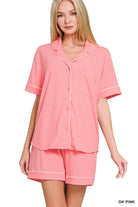 Short Sleeve Button Down Shirt & Short Matching set-Matching Sets-Zenana-Stuffology - Where Vintage Meets Modern, A Boutique for Real Women in Crosbyton, TX