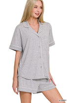 Short Sleeve Button Down Shirt & Short Matching set-Matching Sets-Zenana-Stuffology - Where Vintage Meets Modern, A Boutique for Real Women in Crosbyton, TX