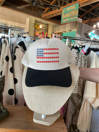 Hat - American Flag Embroidered-Trucker Hat-Zenana-Stuffology - Where Vintage Meets Modern, A Boutique for Real Women in Crosbyton, TX