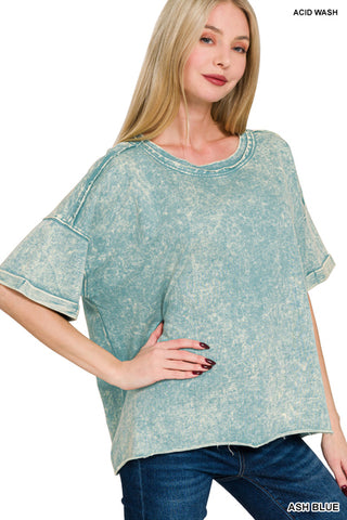 Ash Blue French Terry Top-Top-Zenana-Stuffology - Where Vintage Meets Modern, A Boutique for Real Women in Crosbyton, TX