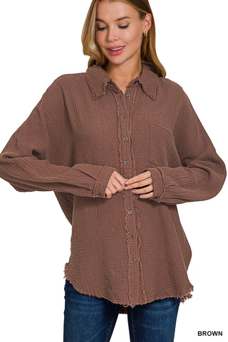 Oversized Gauze Shirt-Zenana-Stuffology - Where Vintage Meets Modern, A Boutique for Real Women in Crosbyton, TX