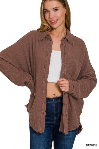 Oversized Gauze Shirt-Zenana-Stuffology - Where Vintage Meets Modern, A Boutique for Real Women in Crosbyton, TX