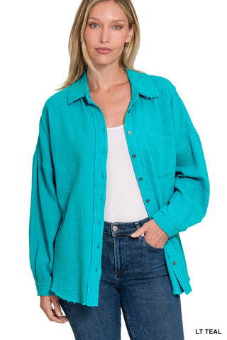 Oversized Gauze Shirt-Zenana-Stuffology - Where Vintage Meets Modern, A Boutique for Real Women in Crosbyton, TX