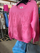 Pink Applique Heart Sweatshirt-SWEATSHIRT-Stuffology Boutique -Stuffology - Where Vintage Meets Modern, A Boutique for Real Women in Crosbyton, TX