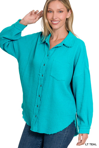 Oversized Gauze Shirt-Zenana-Stuffology - Where Vintage Meets Modern, A Boutique for Real Women in Crosbyton, TX
