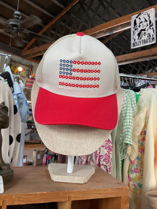 Hat - American Flag Embroidered-Trucker Hat-Zenana-Stuffology - Where Vintage Meets Modern, A Boutique for Real Women in Crosbyton, TX