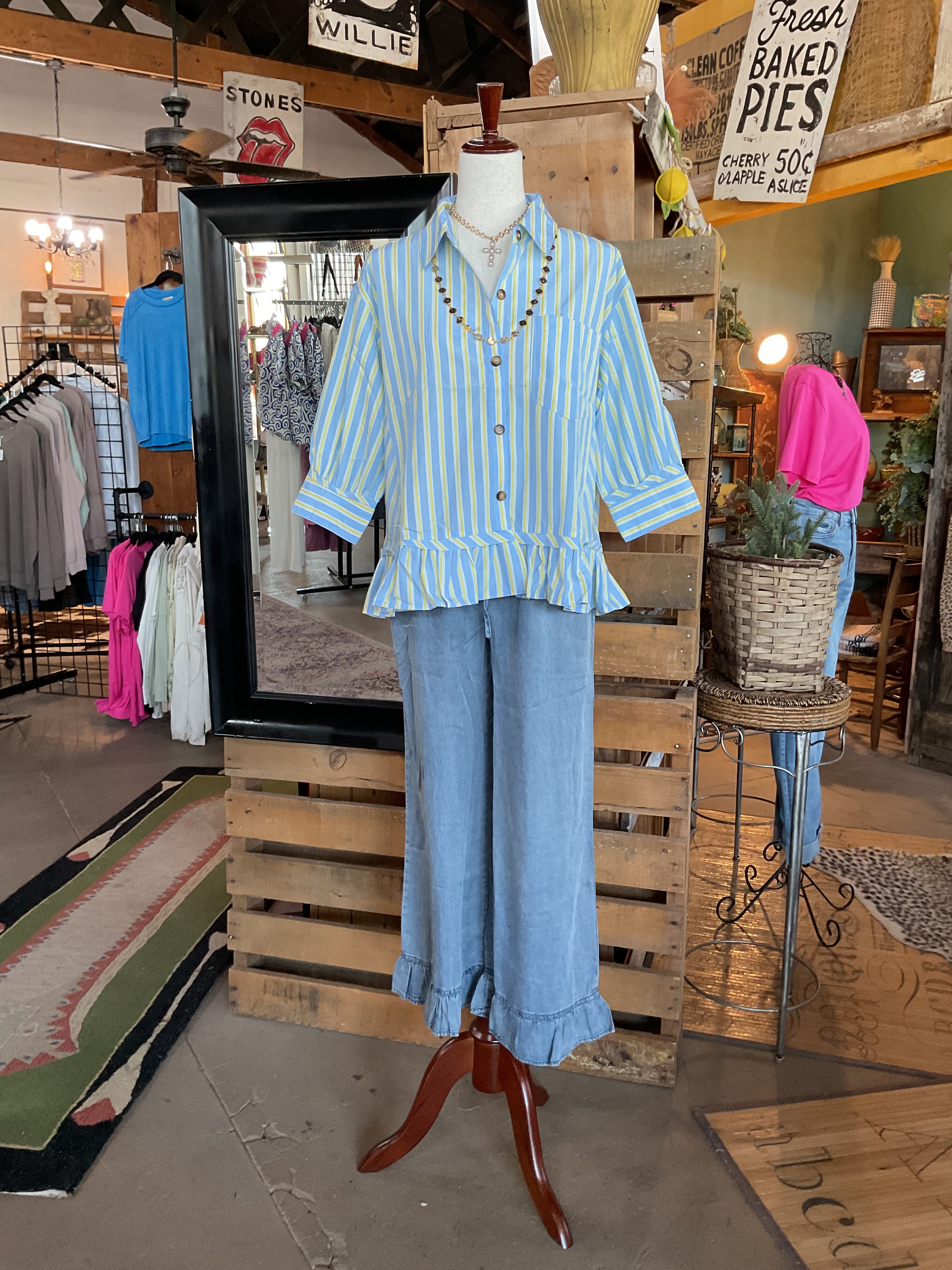 Blue Skies Striped Peplum Top-Top-Sewn and Seen-Stuffology - Where Vintage Meets Modern, A Boutique for Real Women in Crosbyton, TX