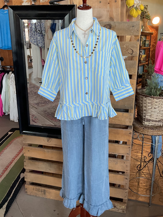 Ruffle Bottom Wide Leg Pants-Wide Leg Pants-Doe and Rae-Stuffology - Where Vintage Meets Modern, A Boutique for Real Women in Crosbyton, TX