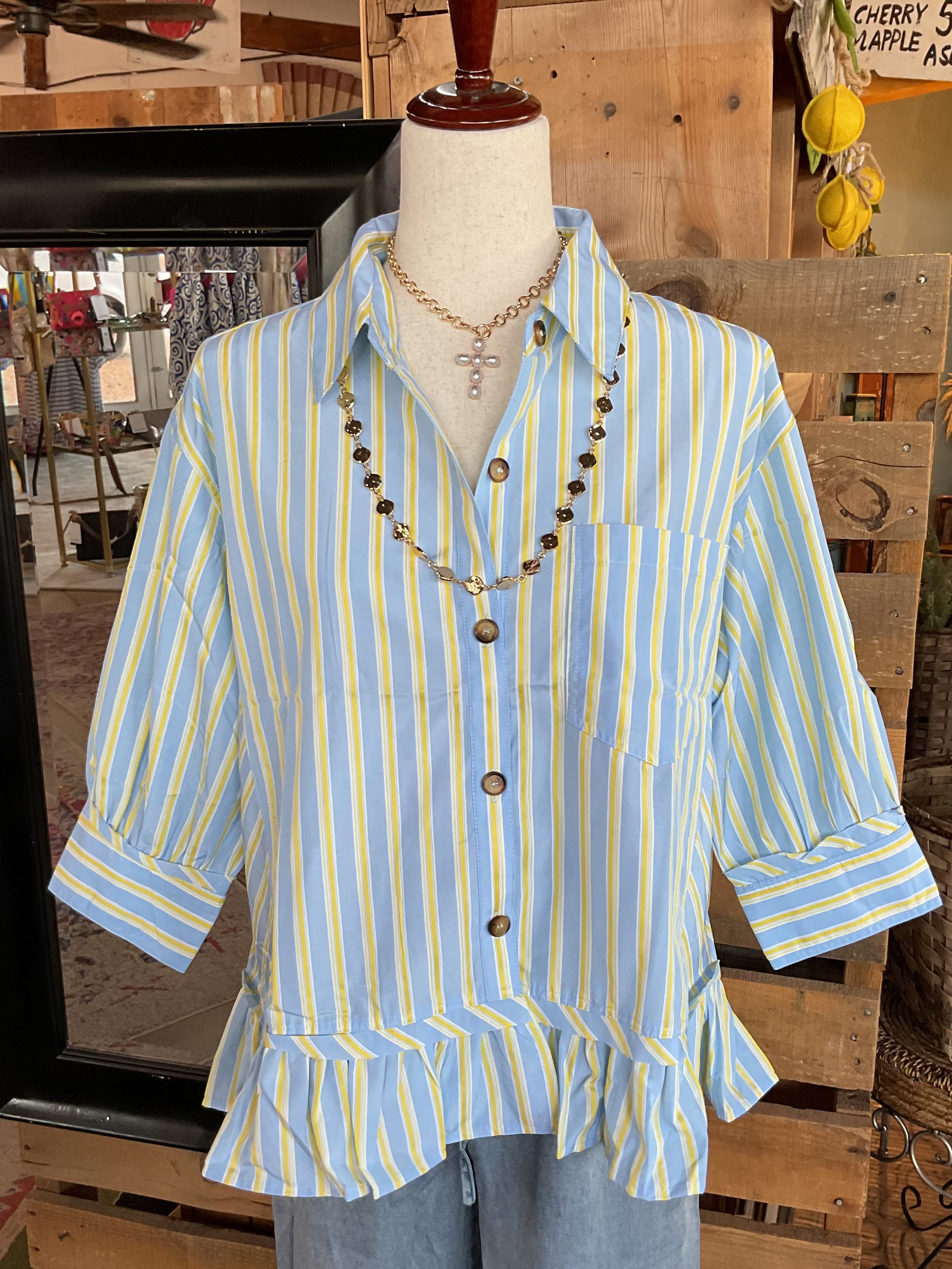 Blue Skies Striped Peplum Top-Top-Sewn and Seen-Stuffology - Where Vintage Meets Modern, A Boutique for Real Women in Crosbyton, TX