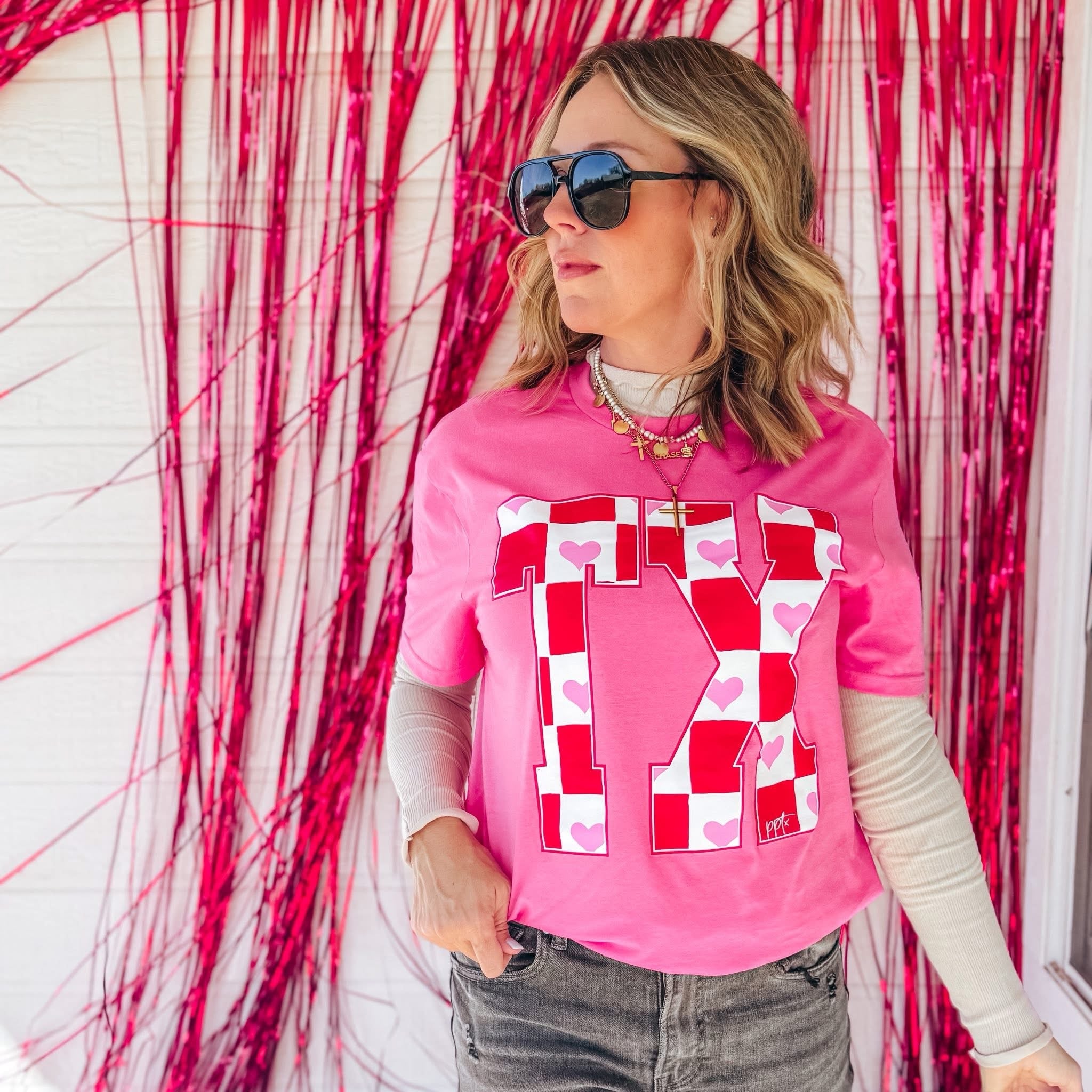 TX Heart Checker Graphic Tee-Graphic Tees-Stuffology Boutique -Stuffology - Where Vintage Meets Modern, A Boutique for Real Women in Crosbyton, TX