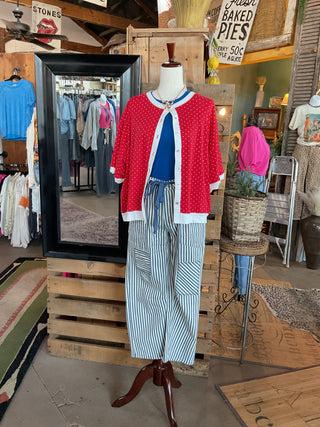 Navy Striped Barrel Pants-Pants-BiBi-Stuffology - Where Vintage Meets Modern, A Boutique for Real Women in Crosbyton, TX