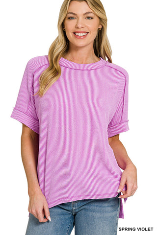 Short Sleeve Ribbed Round Neck Top-Tops-Zenana-Stuffology - Where Vintage Meets Modern, A Boutique for Real Women in Crosbyton, TX