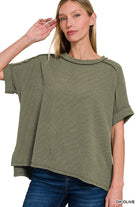 Short Sleeve Ribbed Round Neck Top-Tops-Zenana-Stuffology - Where Vintage Meets Modern, A Boutique for Real Women in Crosbyton, TX