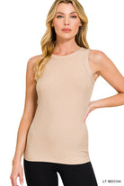 Ribbed Round Neck Colored Tank Top-Tank Tops-Zenana-Stuffology - Where Vintage Meets Modern, A Boutique for Real Women in Crosbyton, TX