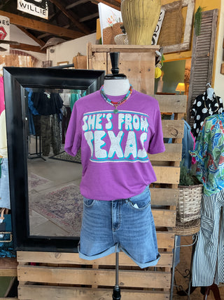 She's From Texas Graphic Tee-Graphic Tees-Texas True Threads-Stuffology - Where Vintage Meets Modern, A Boutique for Real Women in Crosbyton, TX