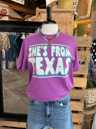 She's From Texas Graphic Tee-Graphic Tees-Texas True Threads-Stuffology - Where Vintage Meets Modern, A Boutique for Real Women in Crosbyton, TX
