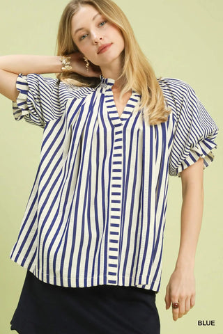 Seaside Stripe Ruffle Sleeve Top-Blouse-Umgee-Stuffology - Where Vintage Meets Modern, A Boutique for Real Women in Crosbyton, TX