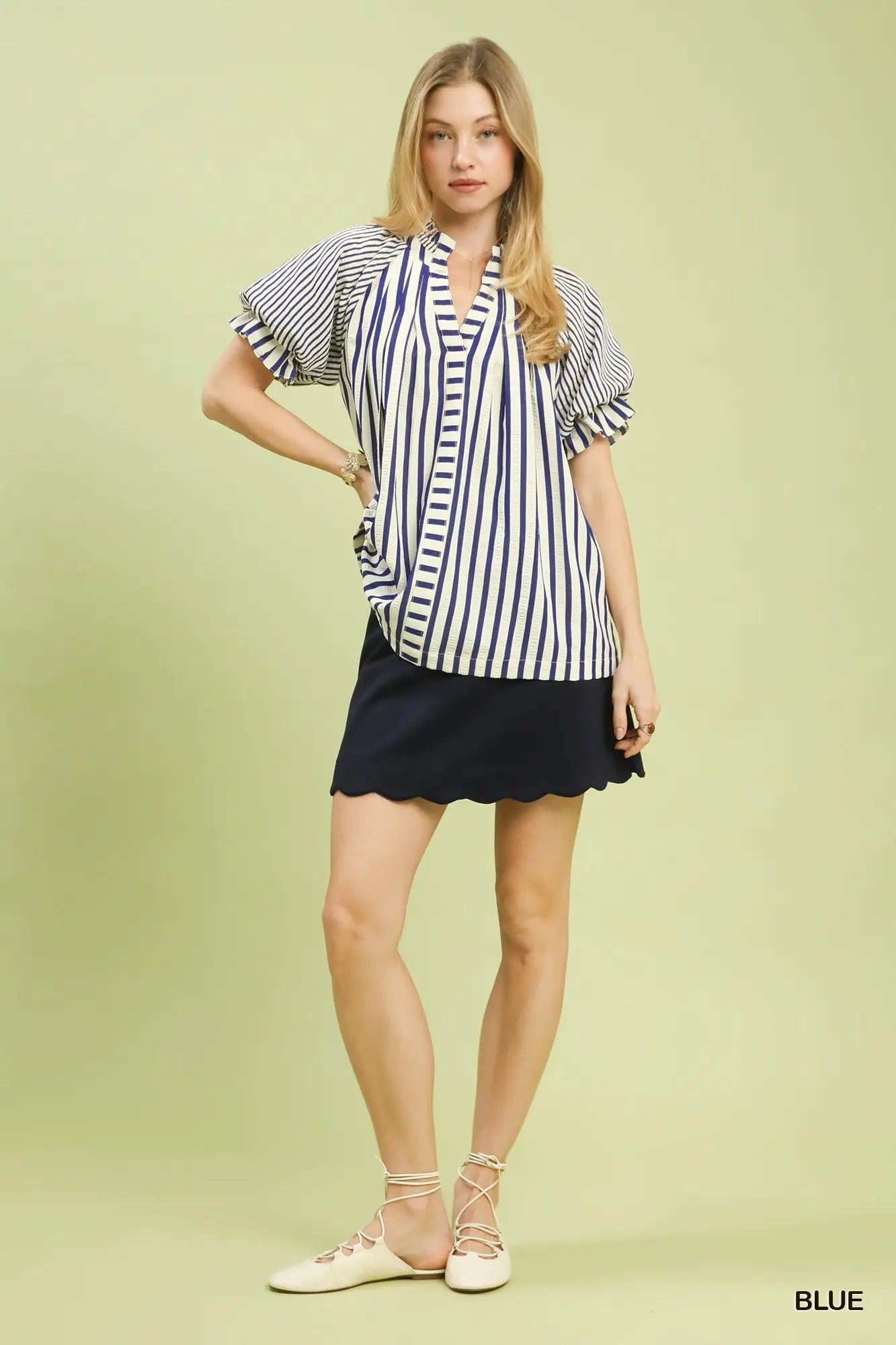 Seaside Stripe Ruffle Sleeve Top-Blouse-Umgee-Stuffology - Where Vintage Meets Modern, A Boutique for Real Women in Crosbyton, TX