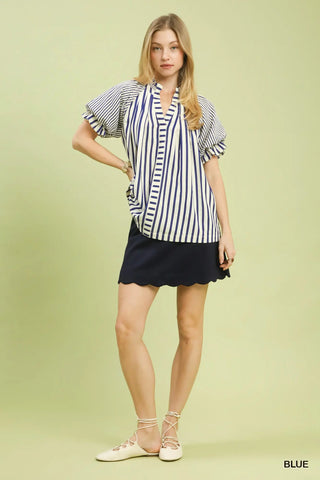 Seaside Stripe Ruffle Sleeve Top-Blouse-Umgee-Stuffology - Where Vintage Meets Modern, A Boutique for Real Women in Crosbyton, TX