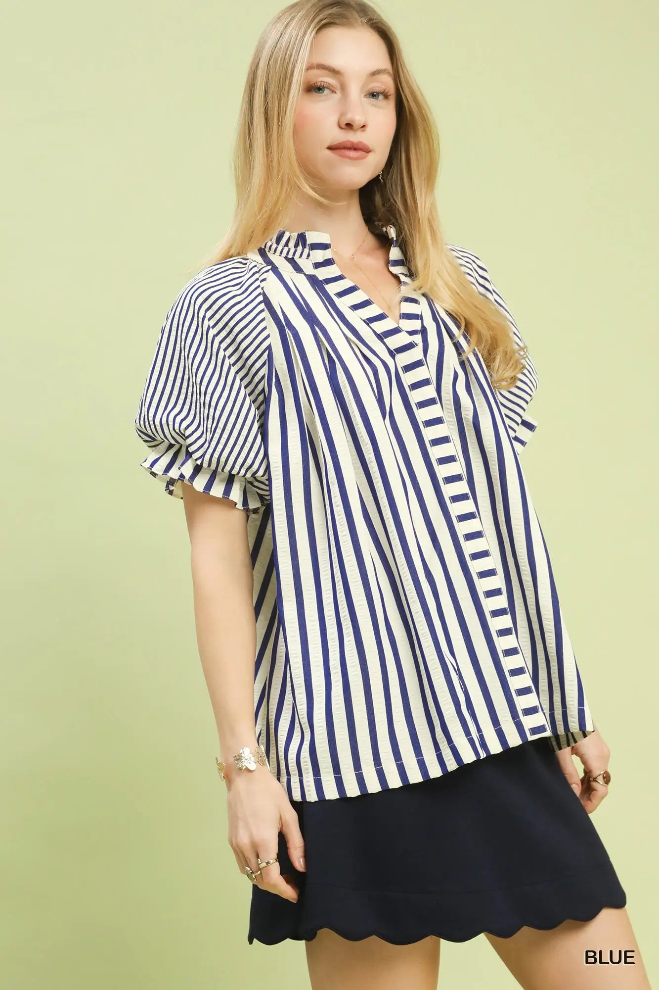 Seaside Stripe Ruffle Sleeve Top-Blouse-Umgee-Stuffology - Where Vintage Meets Modern, A Boutique for Real Women in Crosbyton, TX