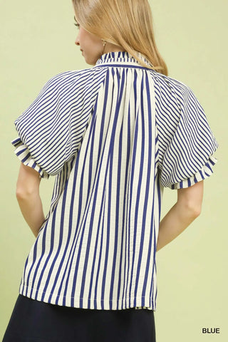 Seaside Stripe Ruffle Sleeve Top-Blouse-Umgee-Stuffology - Where Vintage Meets Modern, A Boutique for Real Women in Crosbyton, TX