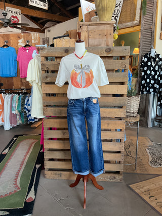 Bow-Tied Pumpkin Graphic Tee-Graphic Tees-Branded Cotton-Stuffology - Where Vintage Meets Modern, A Boutique for Real Women in Crosbyton, TX