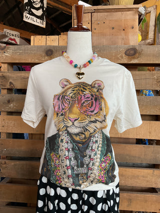 Funky Tiger Cream Graphic Tee-Graphic Tees-Keep it Gypsy-Stuffology - Where Vintage Meets Modern, A Boutique for Real Women in Crosbyton, TX