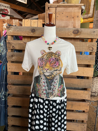 Funky Tiger Cream Graphic Tee-Graphic Tees-Keep it Gypsy-Stuffology - Where Vintage Meets Modern, A Boutique for Real Women in Crosbyton, TX